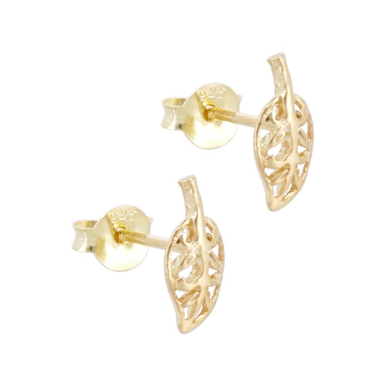 925 Sterling Silver Leaf Earrings, Rose Gold Plated, Gold Plated Leaf Earring - Earrings & Clip-ons - Sterling Silver Silver