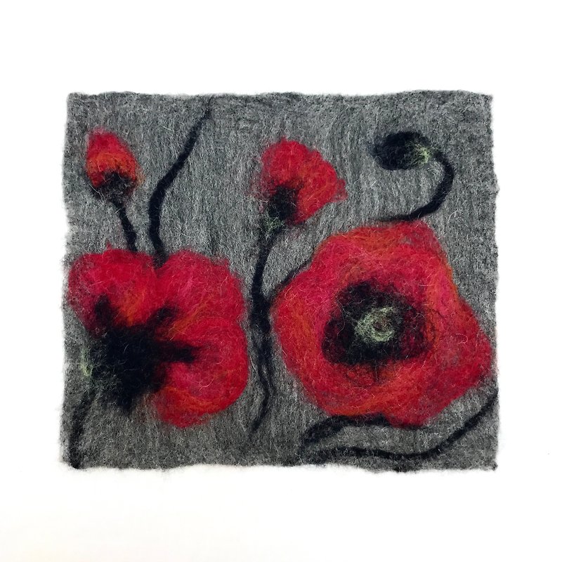 Exchange gifts - wool felt mat - red poppies - Place Mats & Dining Décor - Wool Red