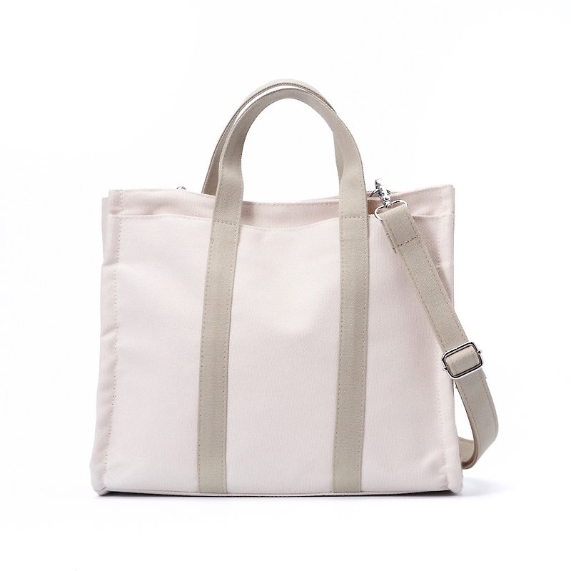 Elegant white shoulder carrying tote canvas patchwork bag shopping casual simple large-capacity inner bag - กระเป๋าถือ - เส้นใยสังเคราะห์ ขาว