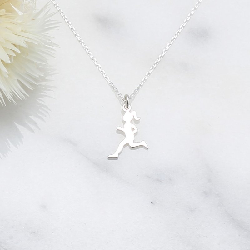 【Angel & Me】Running Jogging girl s925 sterling silver necklace Birthday gift - Necklaces - Sterling Silver Silver