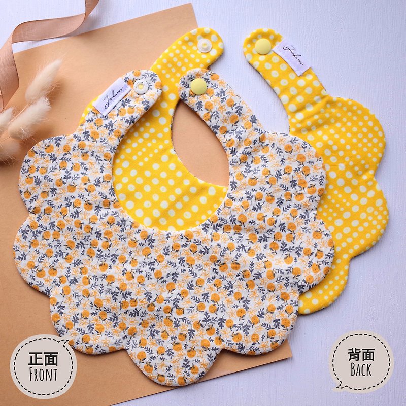 Korean style yellow fruit/dot painting style double-sided flower bib saliva towel - Bibs - Other Materials Yellow
