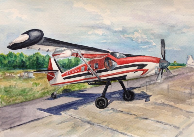 Watercolor painting Original painting Airplane Transportation art Plane Wall Art - 海報/掛畫/掛布 - 紙 多色