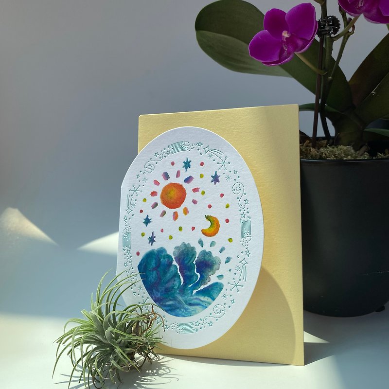 【Oval Greeting Card】Two great lights (Sun・Moon) - Cards & Postcards - Paper Multicolor