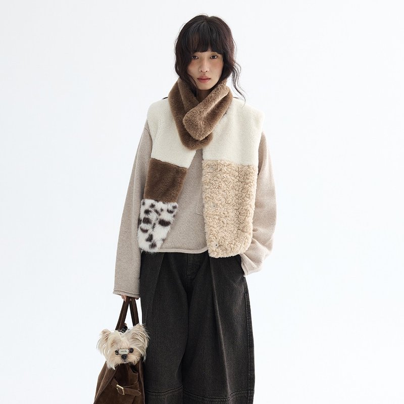 拼接羊羔毛馬甲|背心|冬款|Sora-1967 - 背心/無袖上衣 - 聚酯纖維 多色