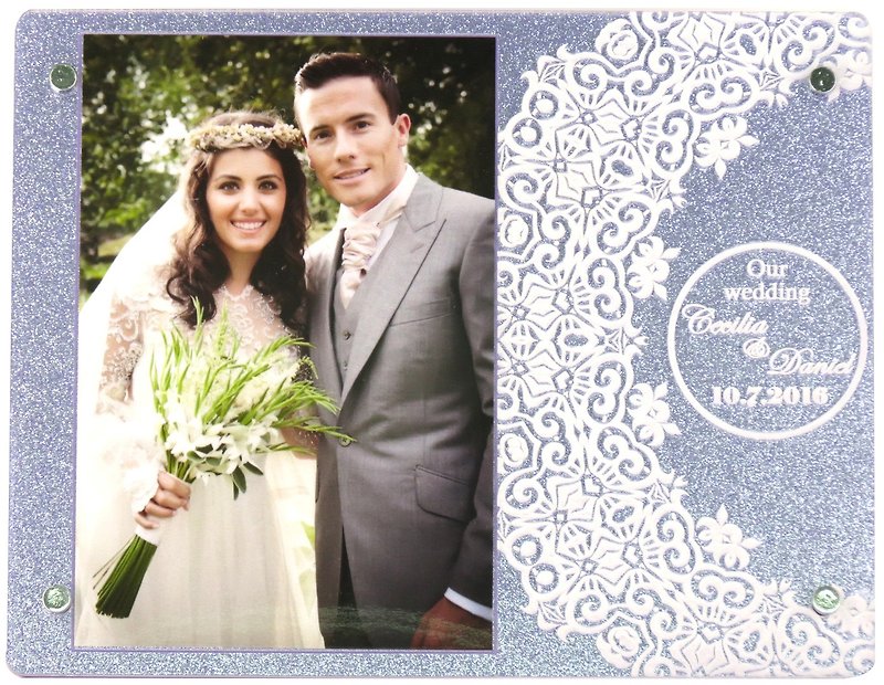 Custom Engraved Photo Frame (4R Photo) – We Got Married B Theme x Personalization - Picture Frames - Acrylic Blue