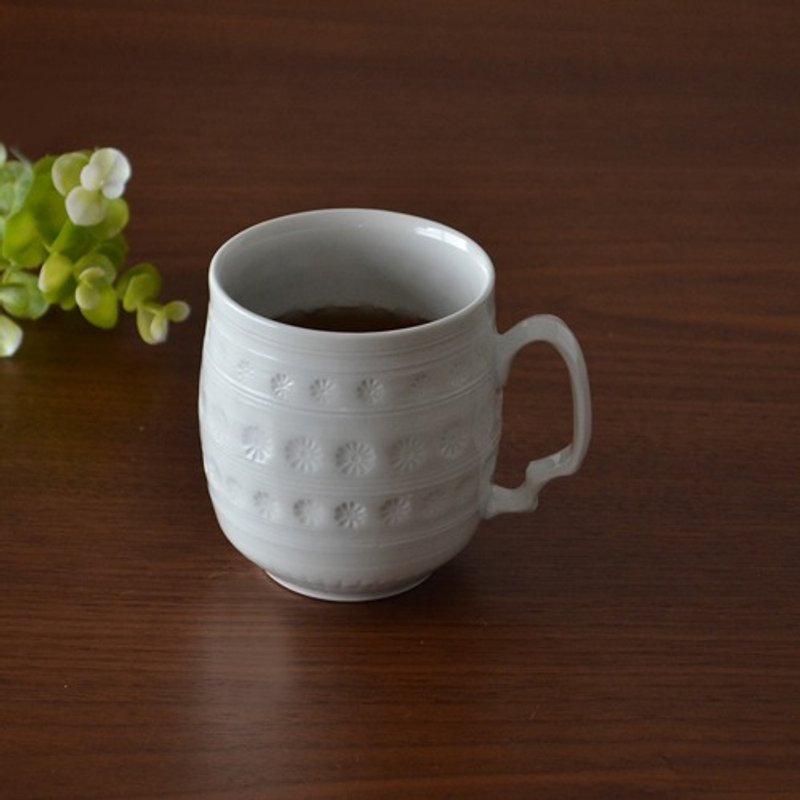 White sand Mishima carving mug - แก้วมัค/แก้วกาแฟ - ดินเผา 