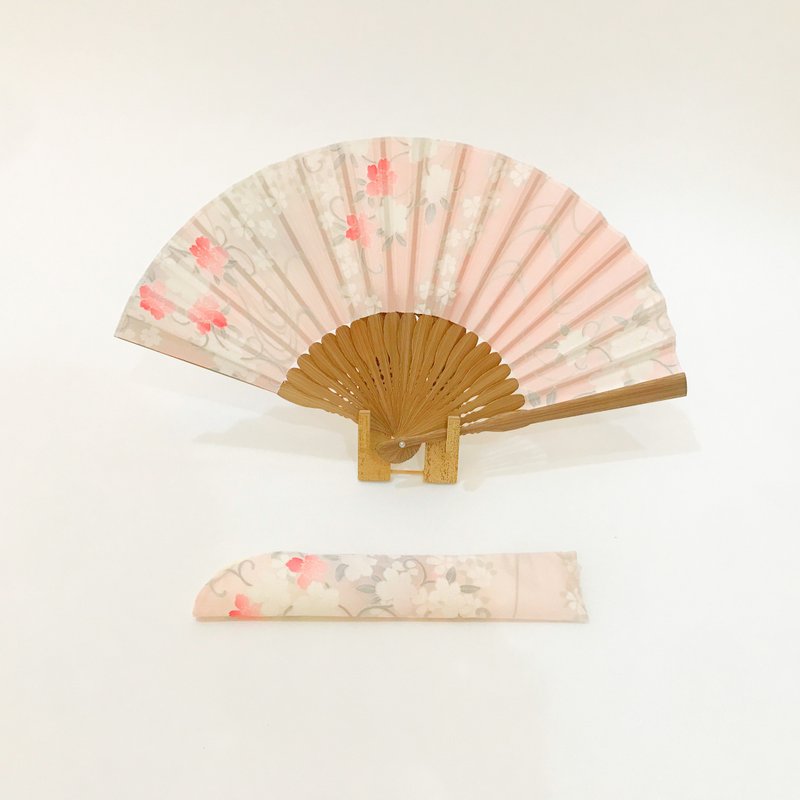 Kimono Fan (Sensu) created by upcycling Japanese Vintage Silk Kimono. #45 - พัด - ผ้าไหม สึชมพู