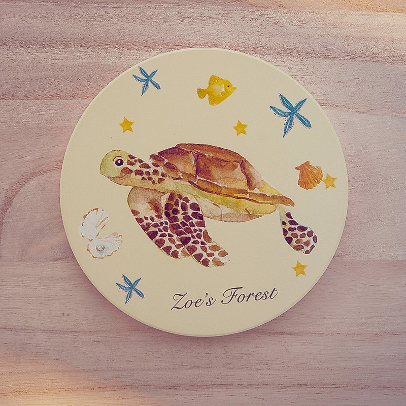 Zoes forest I love sea turtle ceramic coaster - Coasters - Porcelain 