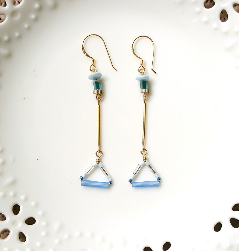 Trapeze balance game blue drop earrings - Earrings & Clip-ons - Other Metals Blue