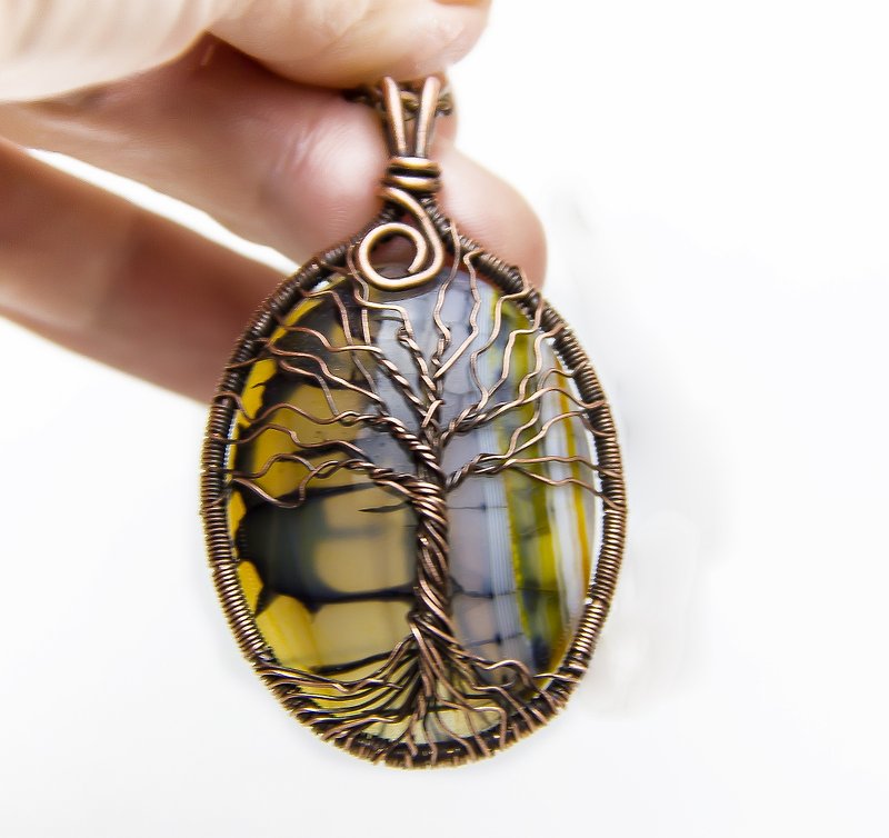7th Anniversary gift, Mothers day gift from husband, Tree of life Necklace - 項鍊 - 石頭 黃色