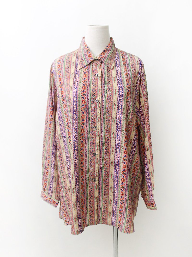 【RE0916T178】 early autumn Korean retro totem loose ancient shirt - Women's Shirts - Polyester Red