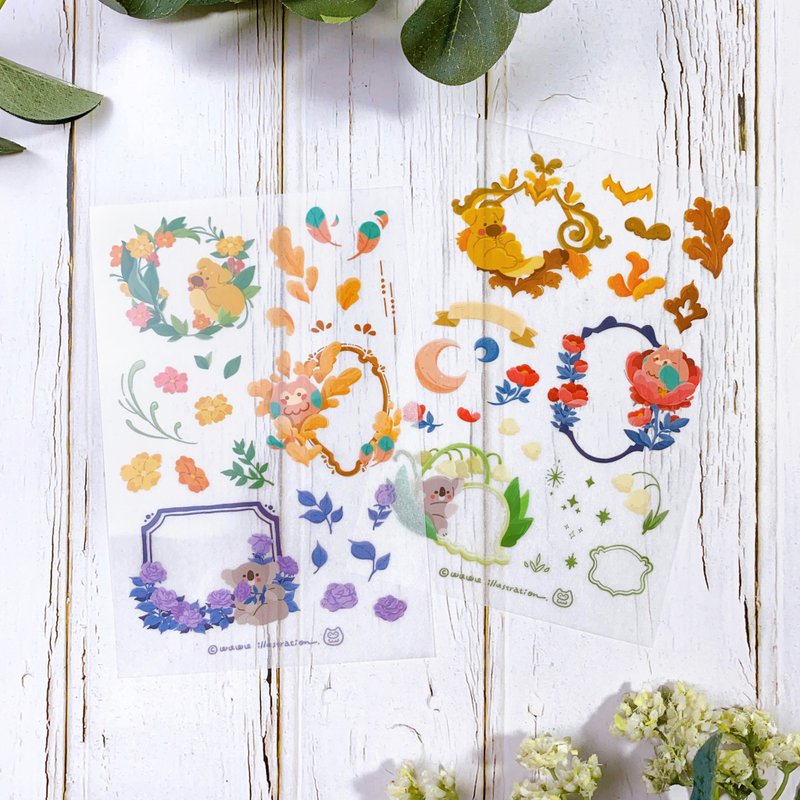 【WUWU Illustration】Dry Pressure Sensitive Transfer Sticker Flower Frame 2 Pack - Stickers - Paper Green