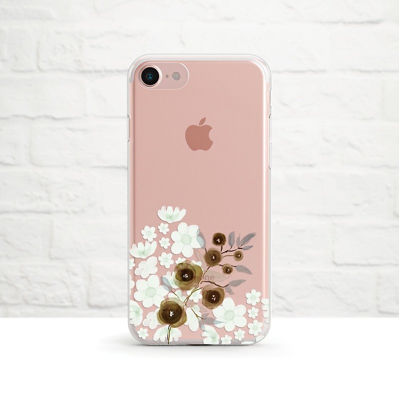 Floral- Clear Soft Phone Case, iPhone 14, Samsung - เคส/ซองมือถือ - ยาง ขาว