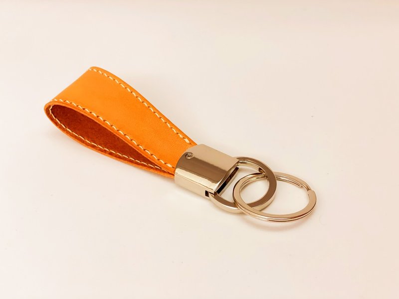 亮銀色雙環鑰匙釦 / 皮革鑰匙圈 - 鑰匙圈/鑰匙包 - 真皮 