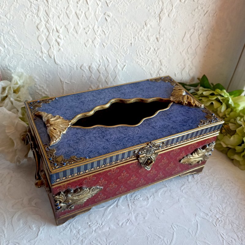 red napkin holder, tissue box cover, kitchen Decor, European style, blue napkin - 面紙盒 - 木頭 藍色