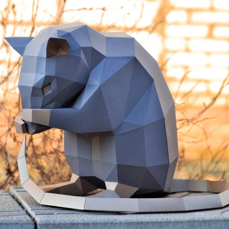 Papercraft Rat Covers His Face, Pdf, Gurko, Pepakura, Template, 3D Origami - 手工藝教學/工具書 - 其他材質 