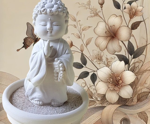 Buddha statue famille children figurine children store floral made in Tawain 12x9 READ