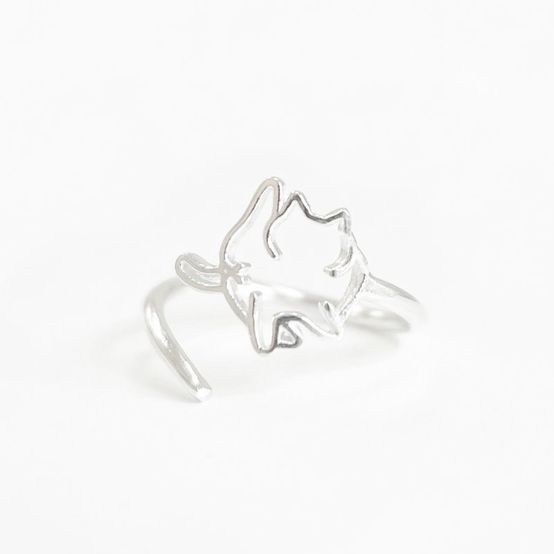 / Lazy Kitty / Cat Cleaning Its Butt Earrings 925 Sterling Silver Ring - แหวนทั่วไป - เงินแท้ สีเทา