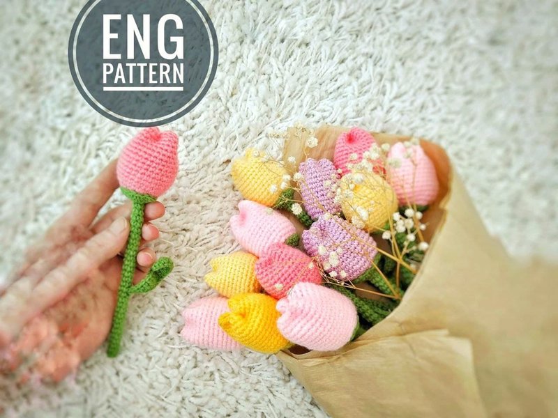 Amigurumi Tulip Crochet Pattern.Amigurumi flower crochet pattern.DIY Valentines - 手工藝教學/工具書 - 其他材質 
