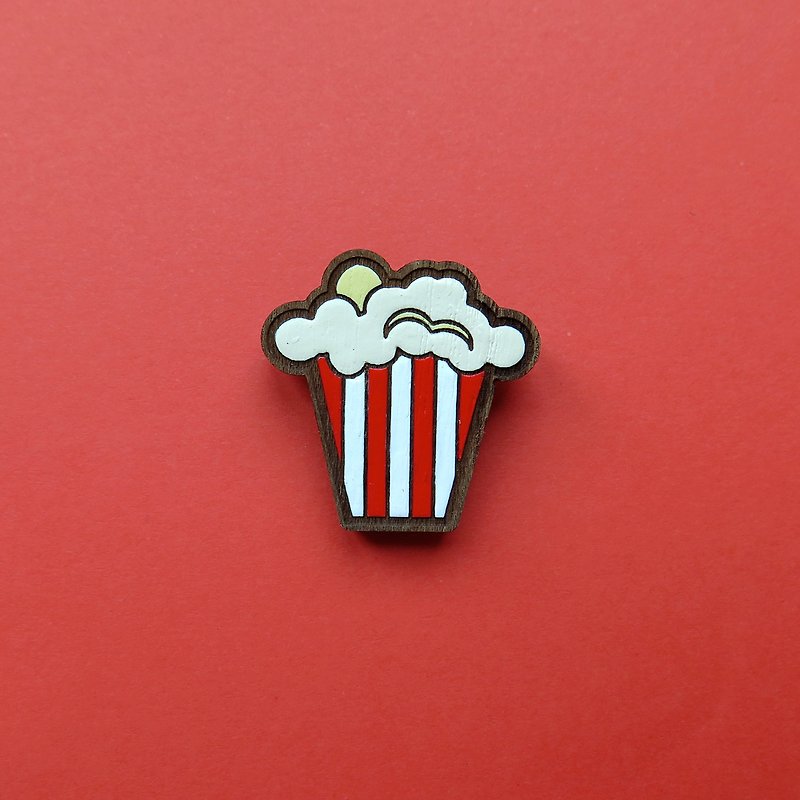 Wooden brooch popcorn - Brooches - Wood Red