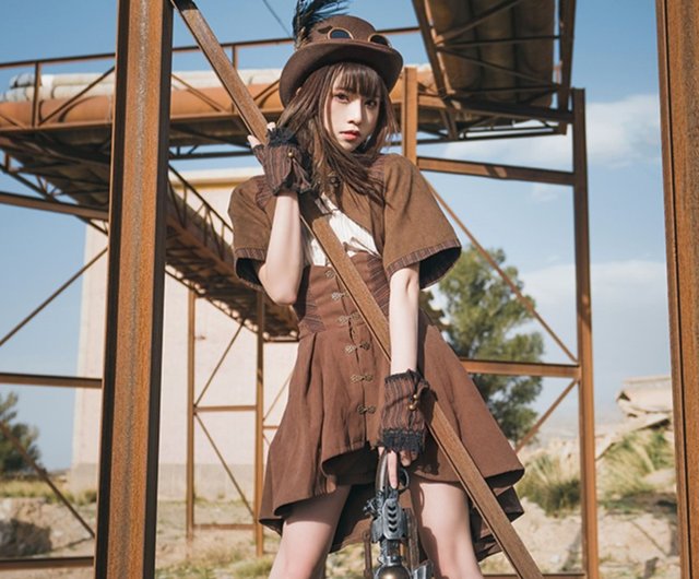 スチームパンクレトロな海賊風半袖パッチワークスタンドカラー