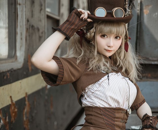 スチームパンクレトロな海賊風半袖パッチワークスタンドカラー