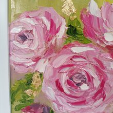 ピンクのバラの絵画 オリジナルアート 花のアート インパスト 油絵