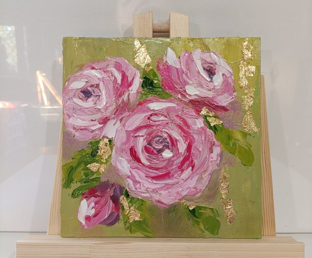 ピンクのバラの絵画 オリジナルアート 花のアート インパスト