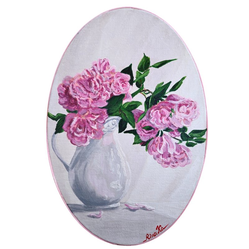 玫瑰花壺靜物原創藝術手繪藝術品 作者 RinaArtSK - 壁貼/牆壁裝飾 - 其他材質 多色