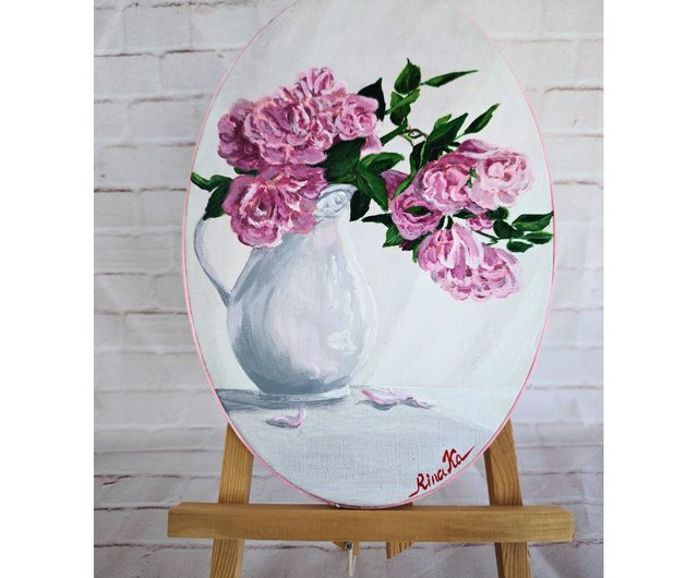 バラと花の入った水差し 静物画 オリジナルアート RinaArtSKによる