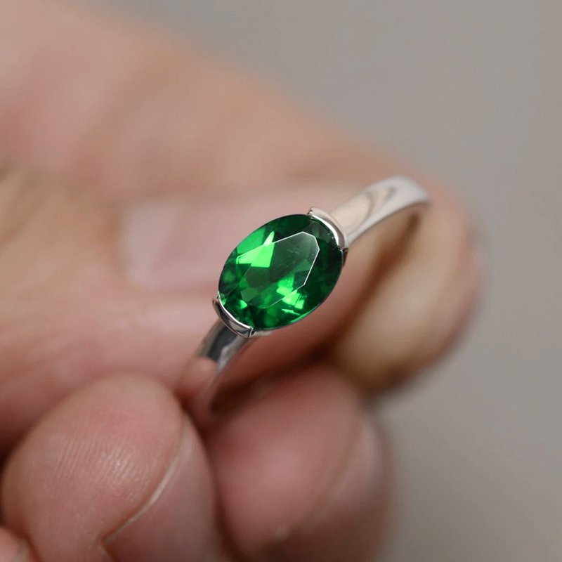 9 x 7 mm Light Green natural topaz ring silver sterling 925 size 7.0 free resize - 戒指 - 純銀 綠色