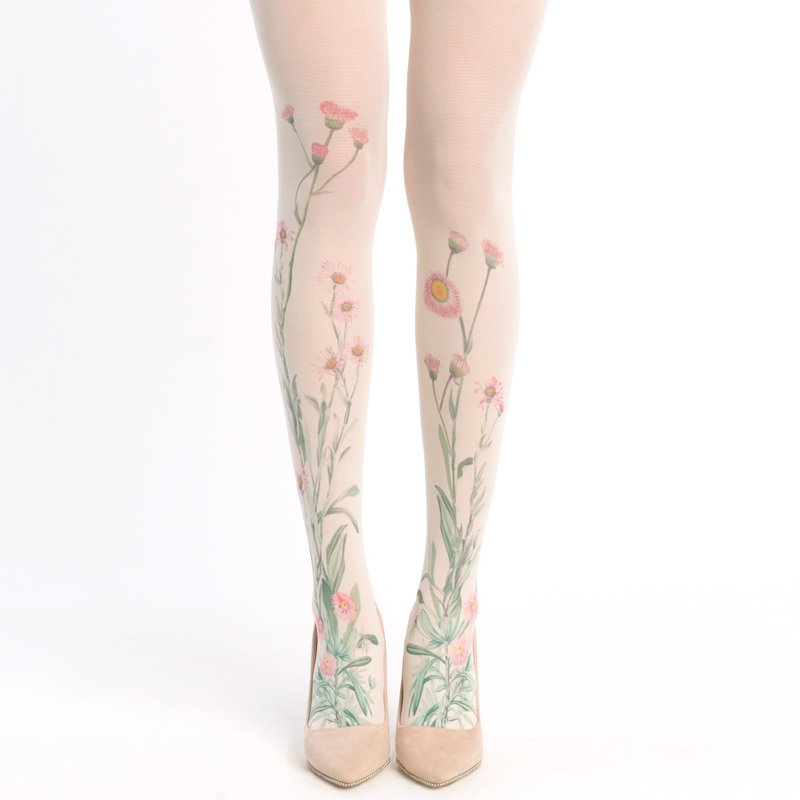 Colourful meadow floral tights, nature lover fashion, flower girl outfit - 內搭褲/緊身褲 - 尼龍 白色