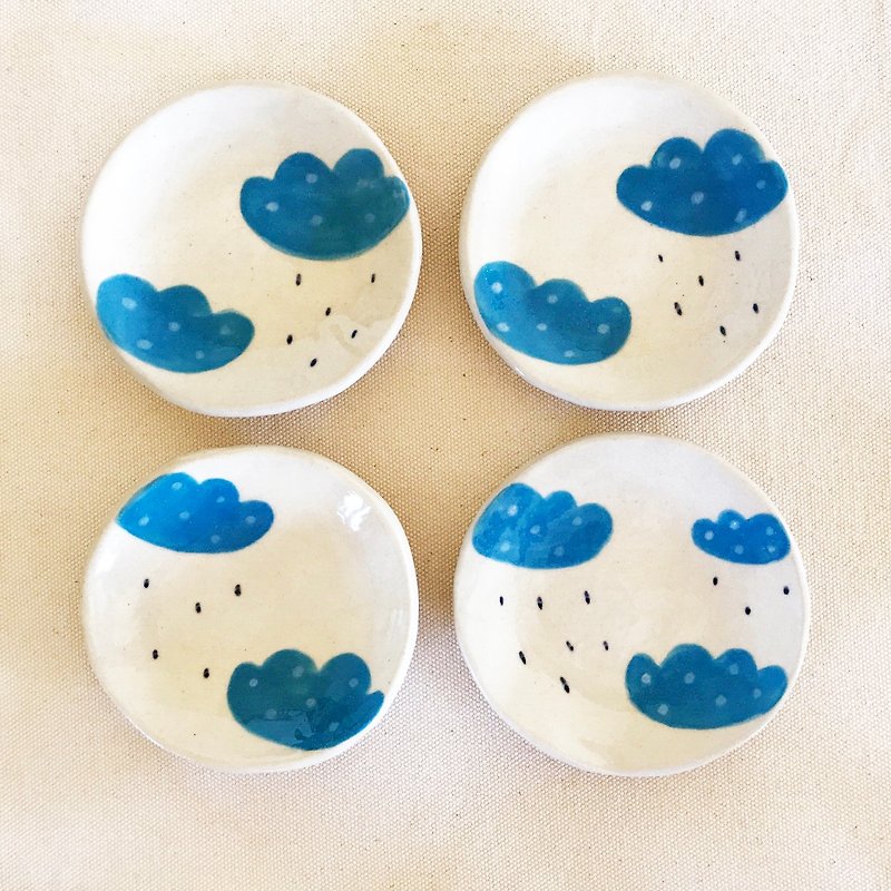 Rain cloud hand-painted shallow dish - Small Plates & Saucers - Porcelain 