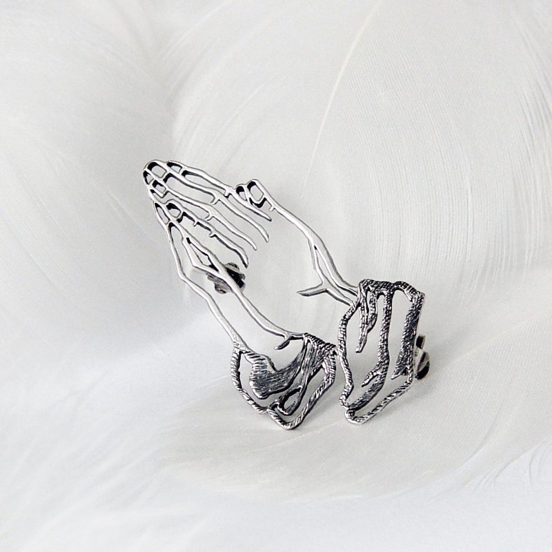 Hands of prayer  / 925 Sterling Silver Brooch - Brooches - Sterling Silver Silver