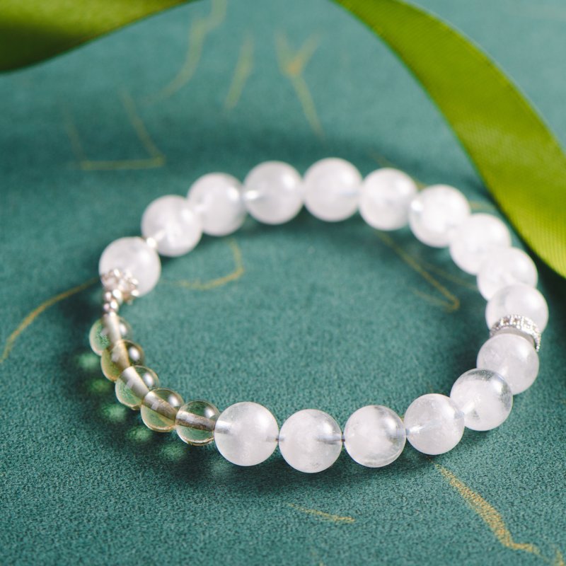 White Phantom Quartz, Citrine, 925 Sterling Silver Natural Gemstone Bracelet - สร้อยข้อมือ - คริสตัล ขาว