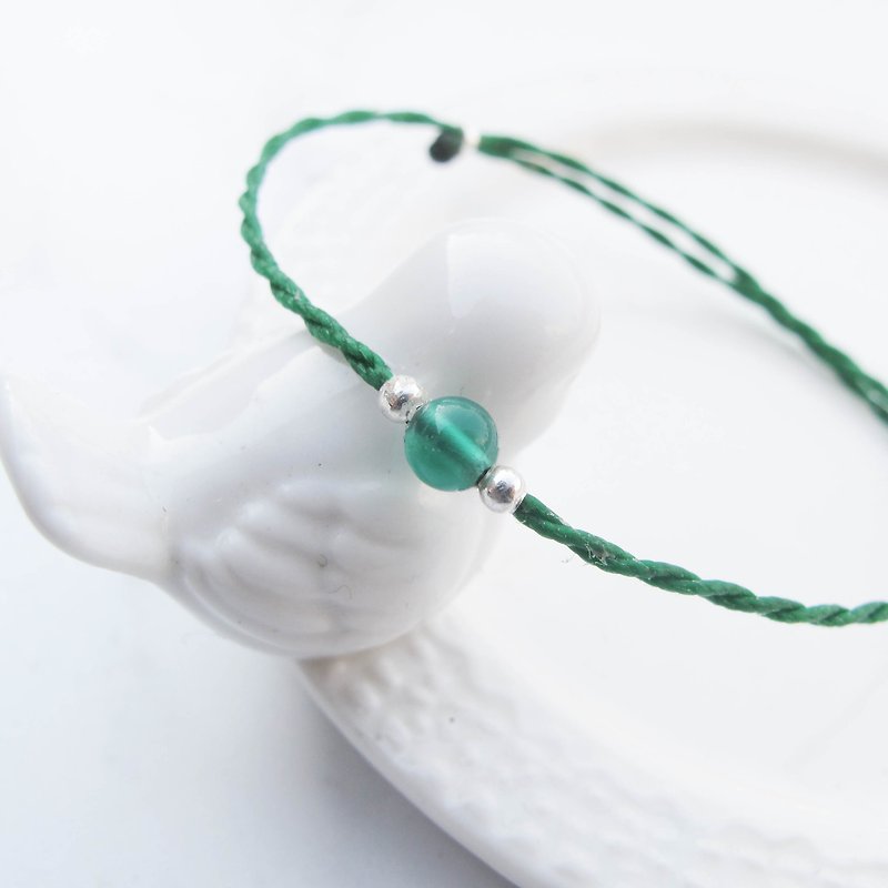 Big staff Taipa [handmade silver] green agate × natural stone very fine wax rope bracelet handmade sterling silver - Bracelets - Gemstone Green