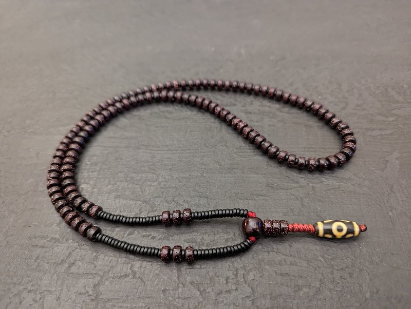 Wood Necklaces Brown - Tibetan Aristocrat Mini Tibetan Dzi and Vintage Bodhi Mala Necklace 108 Beads
