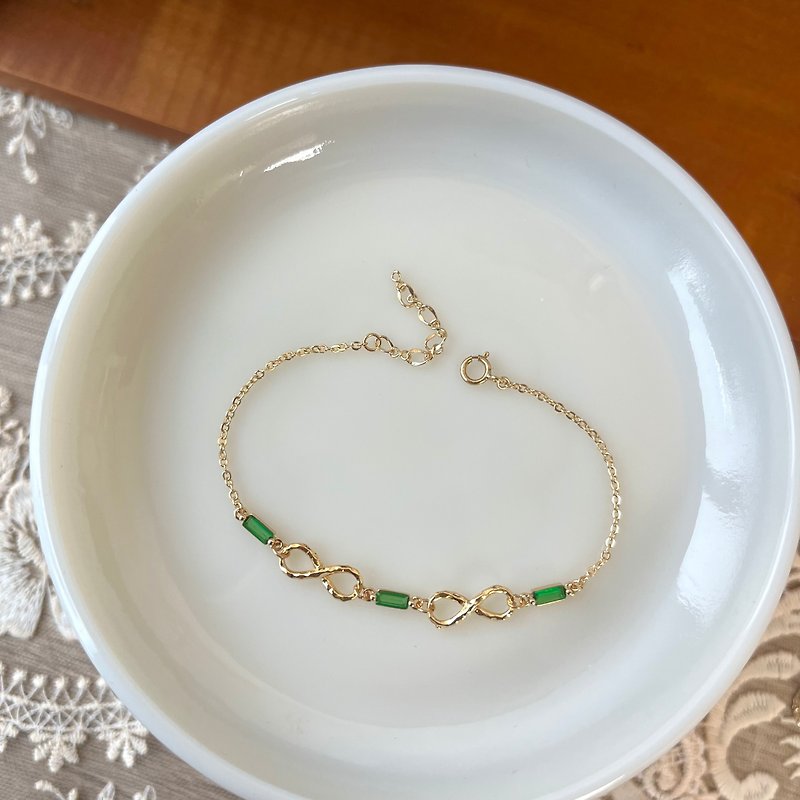 14K gold-filled infinite green Stone bracelet bracelet 14kgf - Bracelets - Other Metals Green