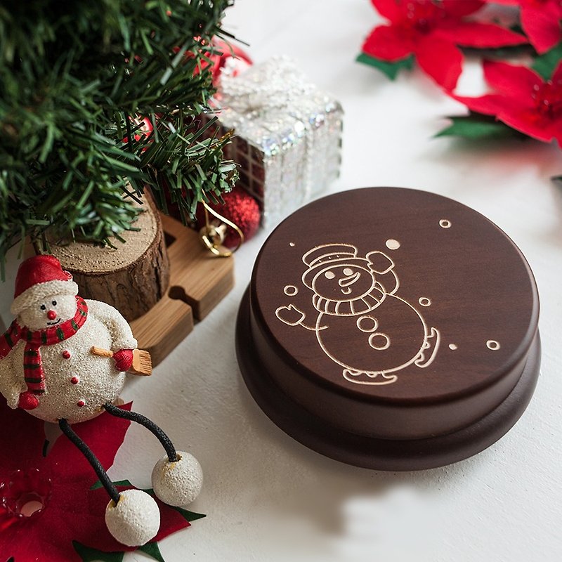Christmas music box [commemorative gift, Christmas gift] Customized cute snowman // music box - Other - Wood Brown