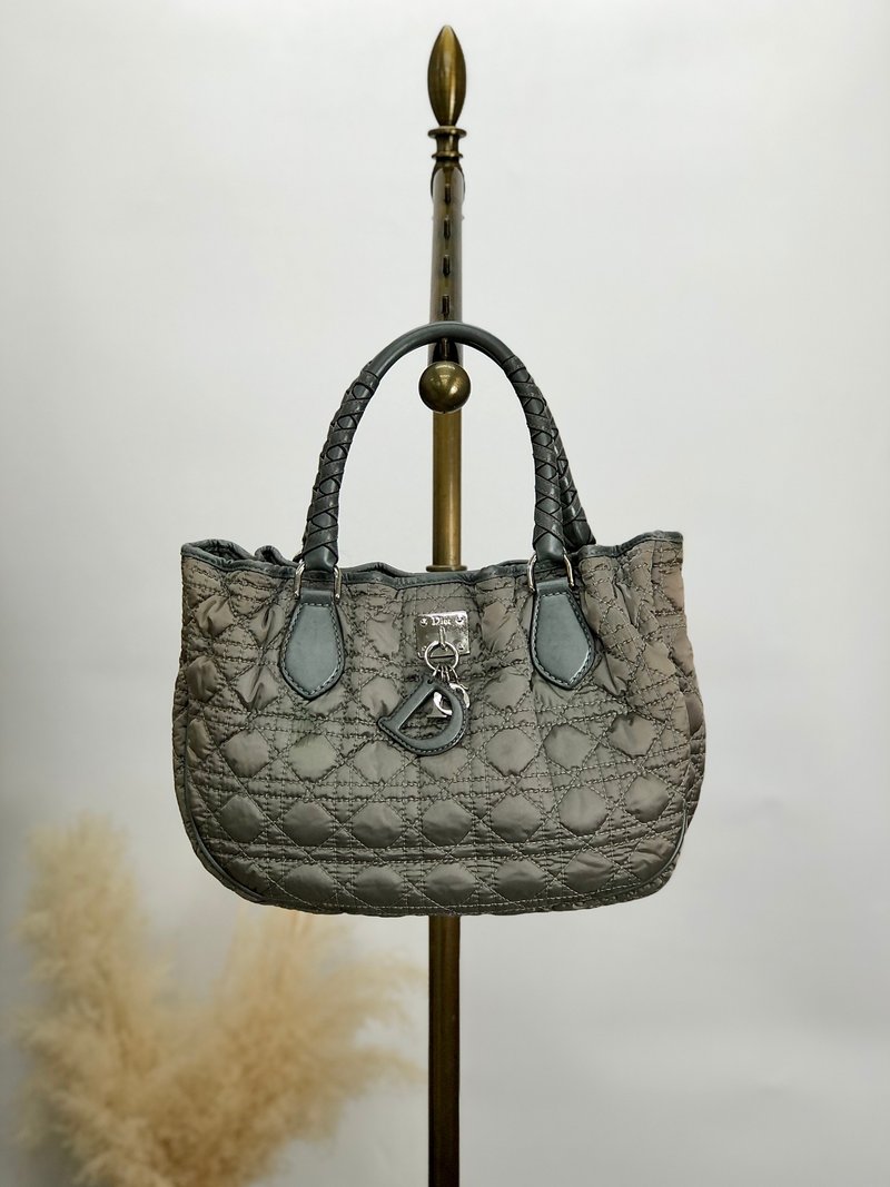 【 日本直送　名牌中古包 】Christian Dior カナージュ ハンドバッグ グレー ロゴチャーム ナイロン レザー vintage sbfih8 - 手提包/手提袋 - 尼龍 灰色