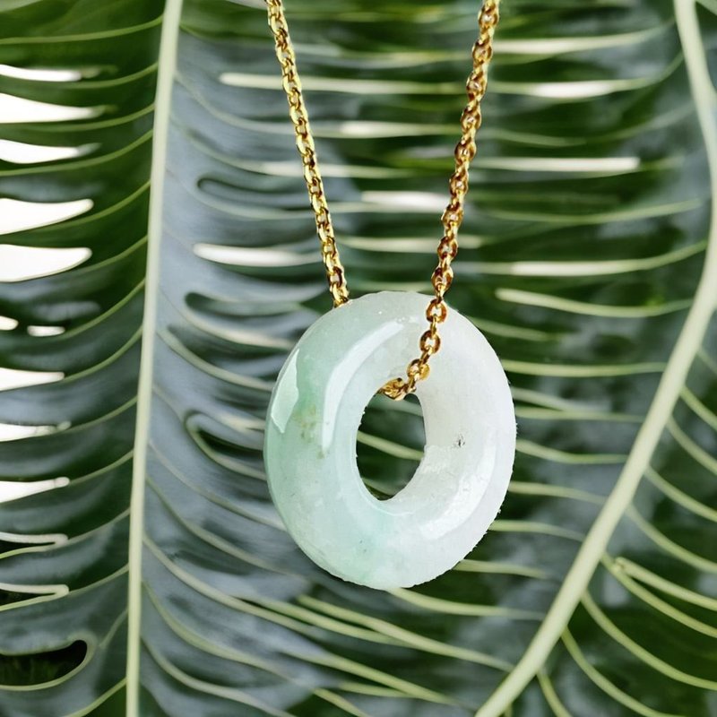 [May ‧Peace] Green Jade Donut Necklace | Natural Burmese Jade Grade A Jade | Gift - สร้อยคอ - หยก หลากหลายสี