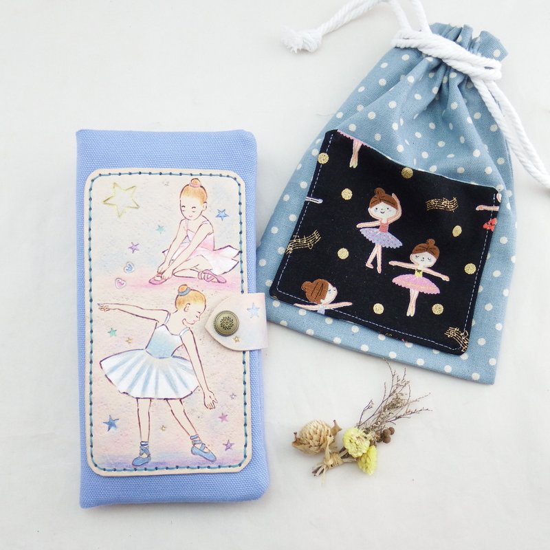 Ballet leather cloth long clip plus small ballet pocket - Wallets - Genuine Leather Blue