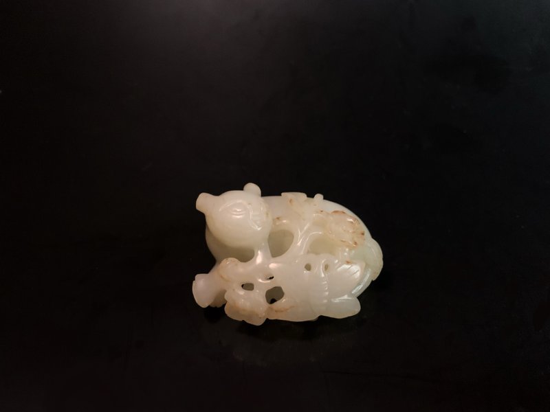 19世紀 白玉耄耋 - 擺飾/家飾品 - 玉石 