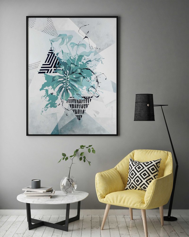 White Turquoise Painting | White Turquoise Decorative Art |  Wall Art | Monstera - 壁貼/牆壁裝飾 - 棉．麻 綠色