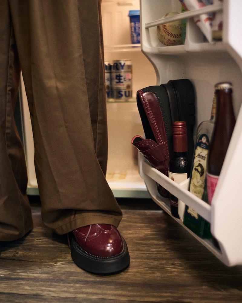 VATIC WINGTIP BROGUES SHOES POLISHED BURGUNDY 45mm thick-soled leather shoes - Men's Leather Shoes - Genuine Leather Black