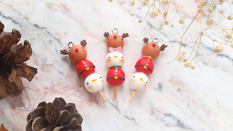 Christmas Elk. Snowman. Santa Claus Clay Meatballs - ที่ห้อยกุญแจ - ดินเหนียว หลากหลายสี