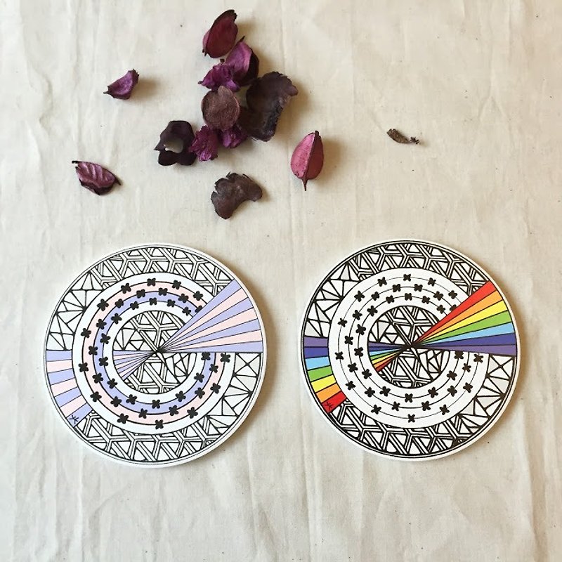 Ceramic Art Coaster/ Rainbow。Balance。Duo Set - Coasters - Pottery Multicolor