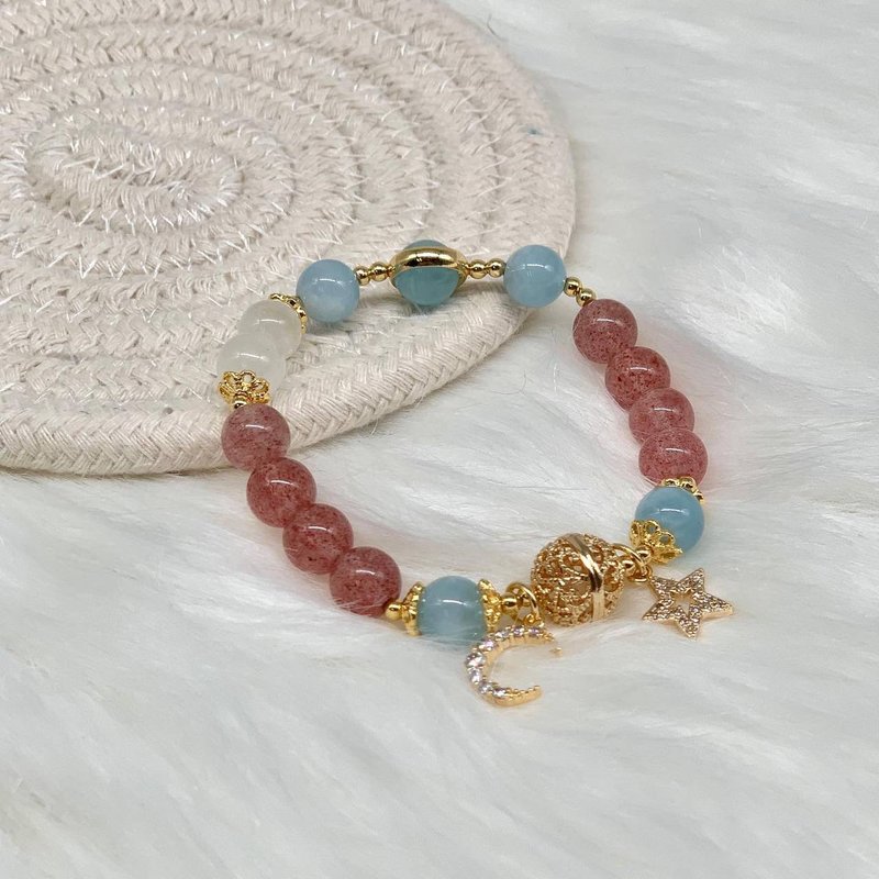 Strawberry crystals. Aquamarine Crystal Bracelet - Bracelets - Crystal Red