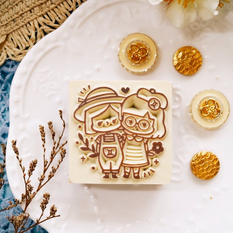 手工橡皮章 -  雙子座女孩 星座系列章 5X5cm (可客製文字) - 印章/印台 - 橡膠 橘色