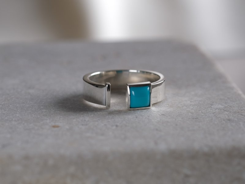 Turquoise square open ring ターコイズスクエアオープンリング　天然石　シルバー - 戒指 - 其他金屬 藍色